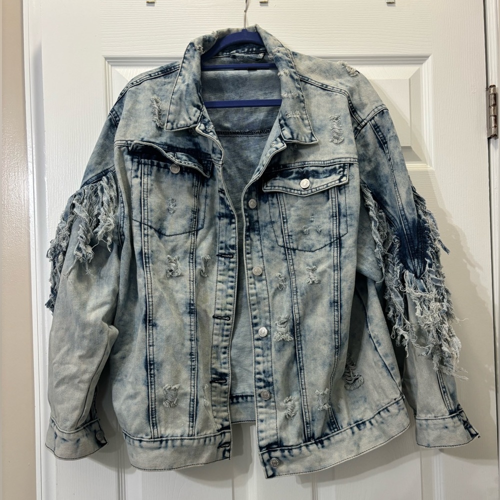 Thrill Jeans Blue Denim Jacket with Fringe 2X Great condition!